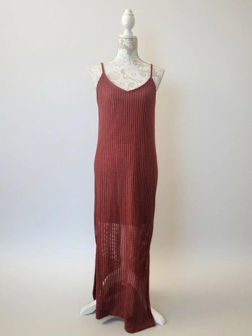 By the River Burnt Orange Bohemian Hippie Crochet Beach Maxi Size L - Picture 4 of 12